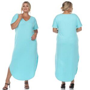 White Mark Women's Plus Size Short Sleeve V-Neck Maxi Dress Blue Size 1X NWT